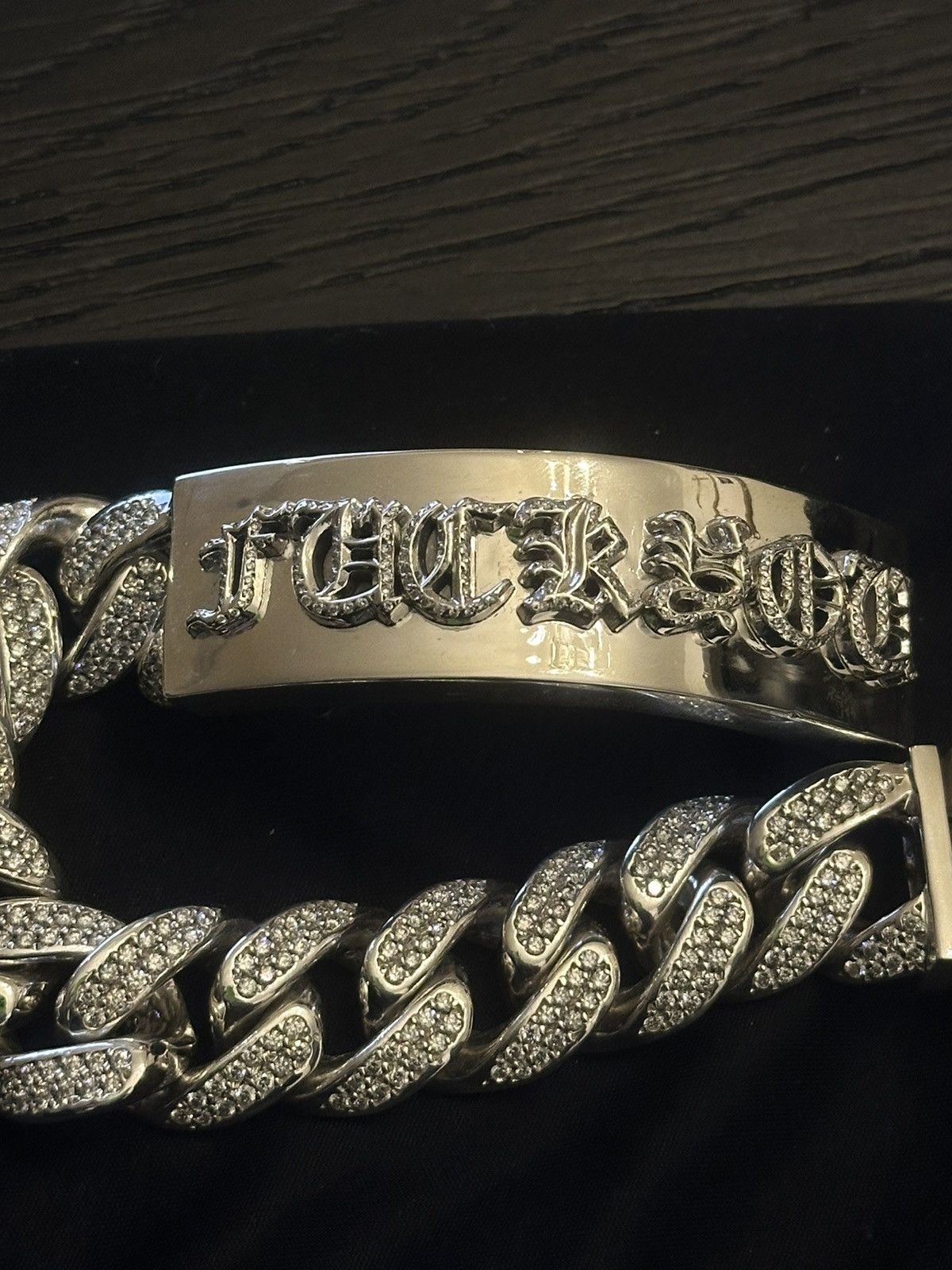 Chrome Hearts Gold Pink Diamonds Tiny E 10 Cross Bracelet