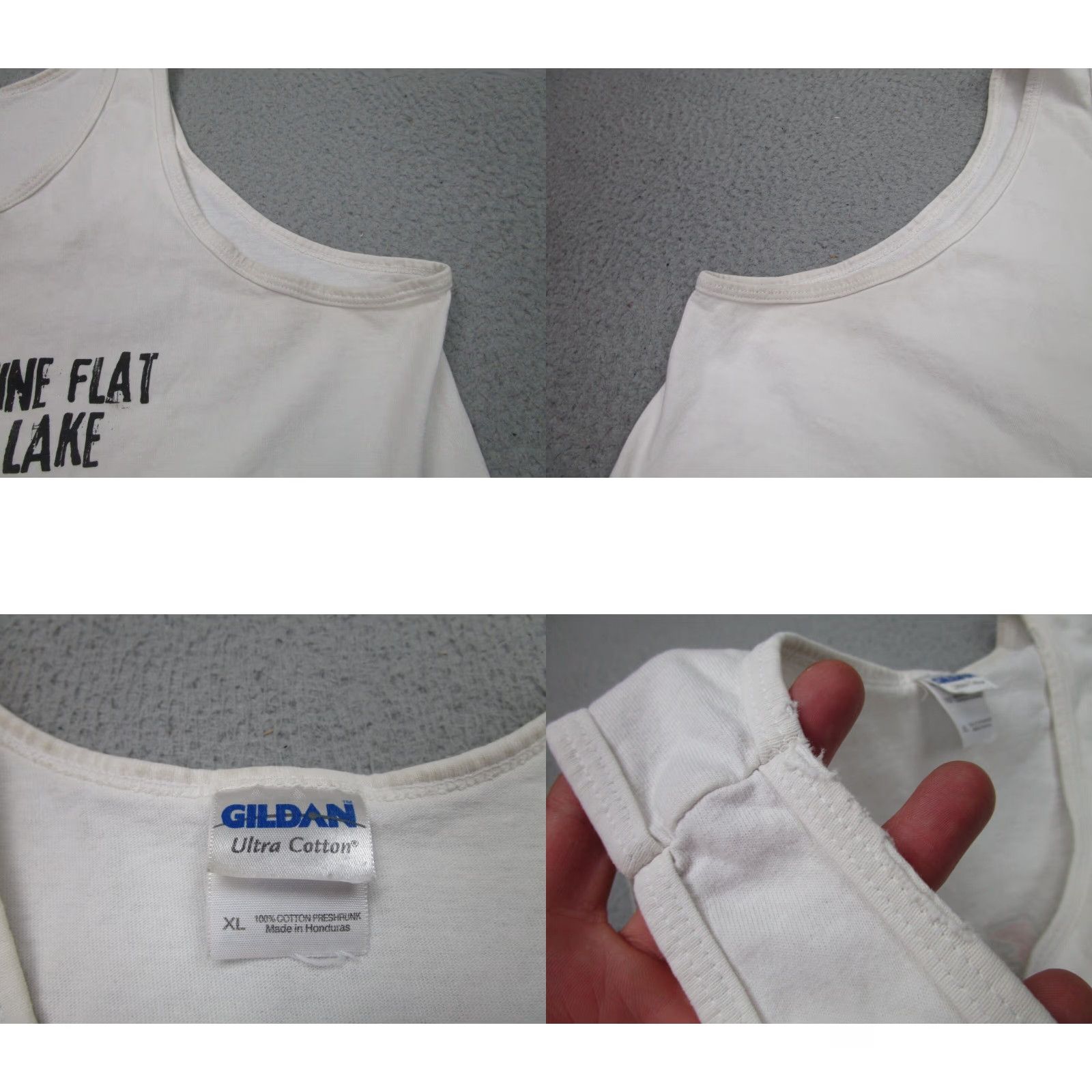 Gildan VINTAGE Pine Flat Lake Shirt Mens XL White Grunge Fisherman Tank Top Boat Marina USA 90s Gildan T-Shirt Size US XL / EU 56 / 4 - 8 Thumbnail