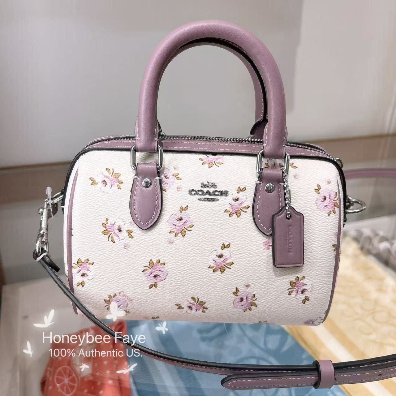 NWT Coach Mini Rowan Crossbody Bag With Floral Print Cal69 in Silver, Women's
