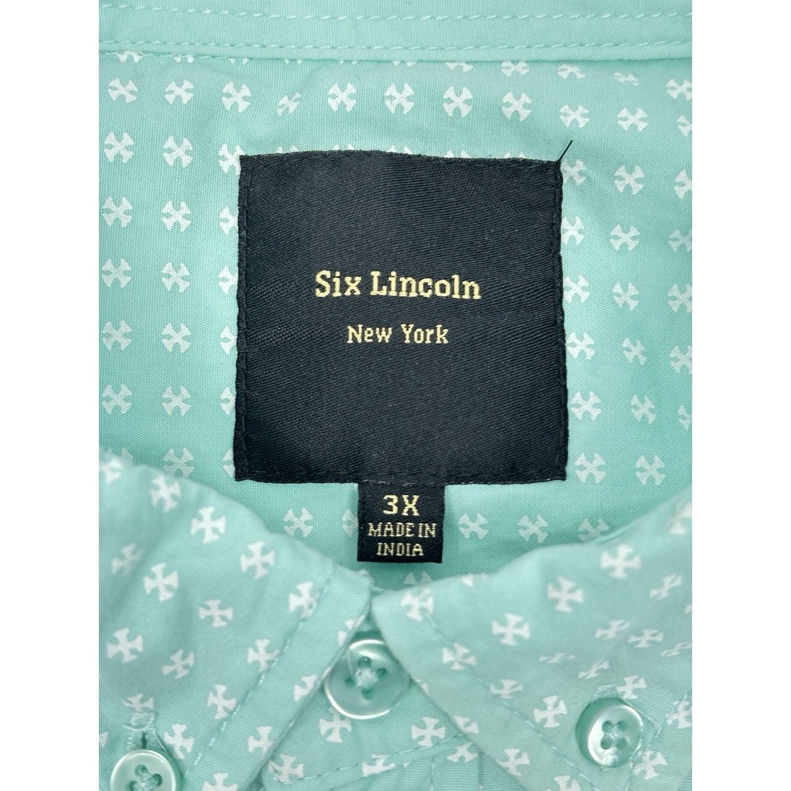 Other Men's Six Lincoln New York Blue Green 3X SS Button Shirt Size US XXL / EU 58 / 5 - 8 Thumbnail