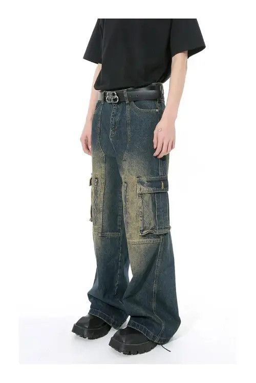 VIBE Multi Pocket Retro Blue Baggy Jeans Size US 34 / EU 50 - 3 Thumbnail