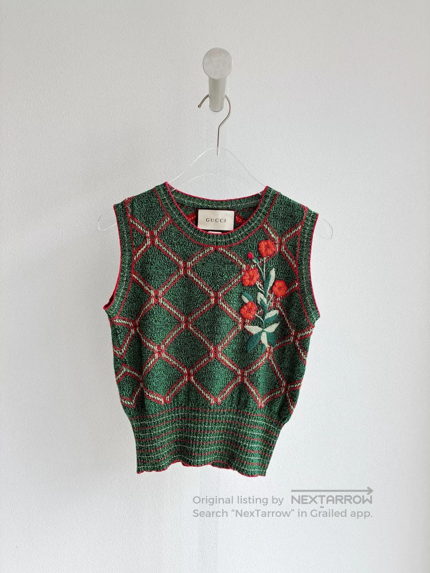 Gucci Gucci Green Diamond Pattern Embroidered Vest. Size XXS / US 00 / IT 34 - 1 Thumbnail
