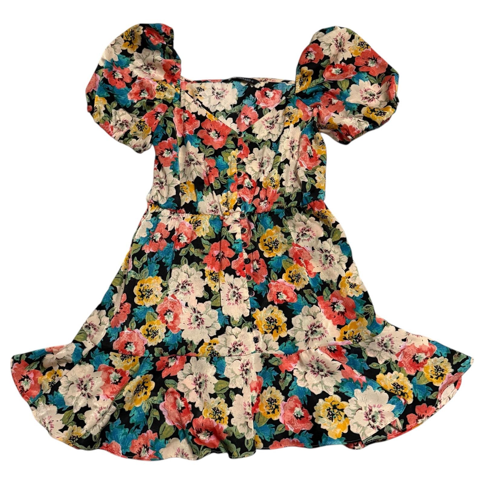 Zara Zara Mini Dress Floral Print Puff Sleeves Satin Size Medium Size M / US 6-8 / IT 42-44 - 6 Thumbnail