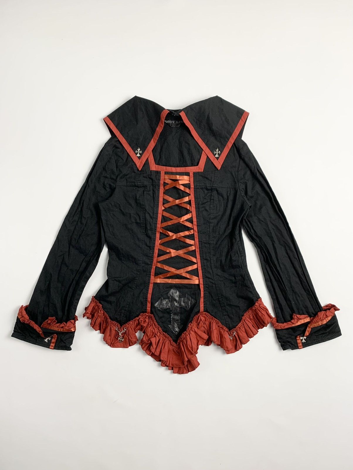 BODY LINE Gothic Lolita Black Red Lace-Up Blouse