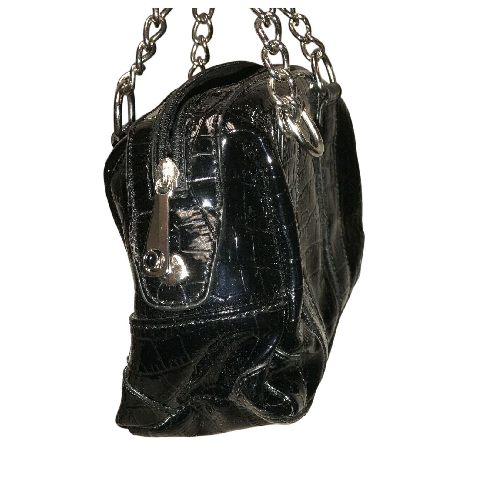 Liz Claiborne Liz Claiborne Black HandBag Purse Shiny Faux Croc Leather Size ONE SIZE - 3 Thumbnail