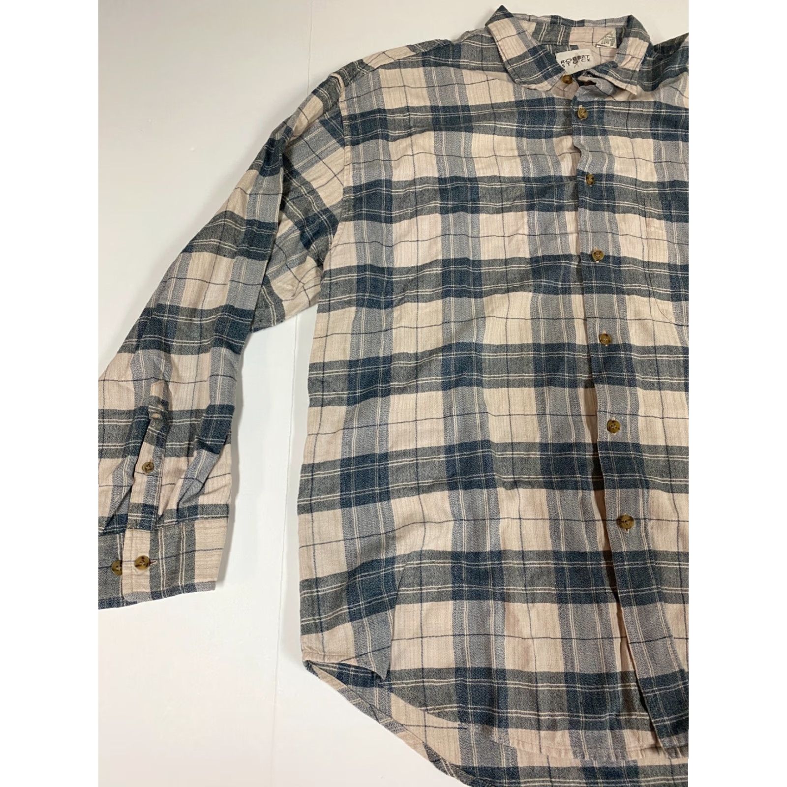 Vintage Robert Stock Mens Shirt Large beige plaid button down Size US L / EU 52-54 / 3 - 3 Thumbnail