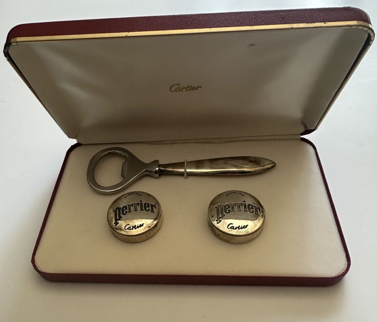 image of Cartier “Perrier” Silver Bottle Opener And Caps, Men's