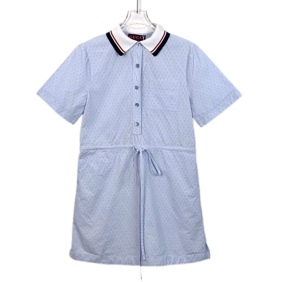 Gucci Gucci Blue All-over Logo Jacquard Short Sleeve Dress K26WX Size XS / US 0-2 / IT 36-38 - 1 Thumbnail