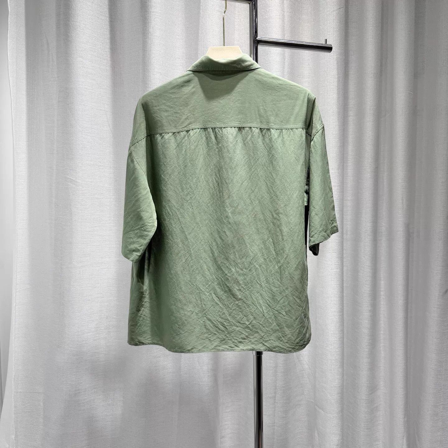 Loewe Loewe SS24 Green Linen-Silk Short Sleeve Shirt 37, Embr Logo Size US XS / EU 42 / 0 - 2 Thumbnail