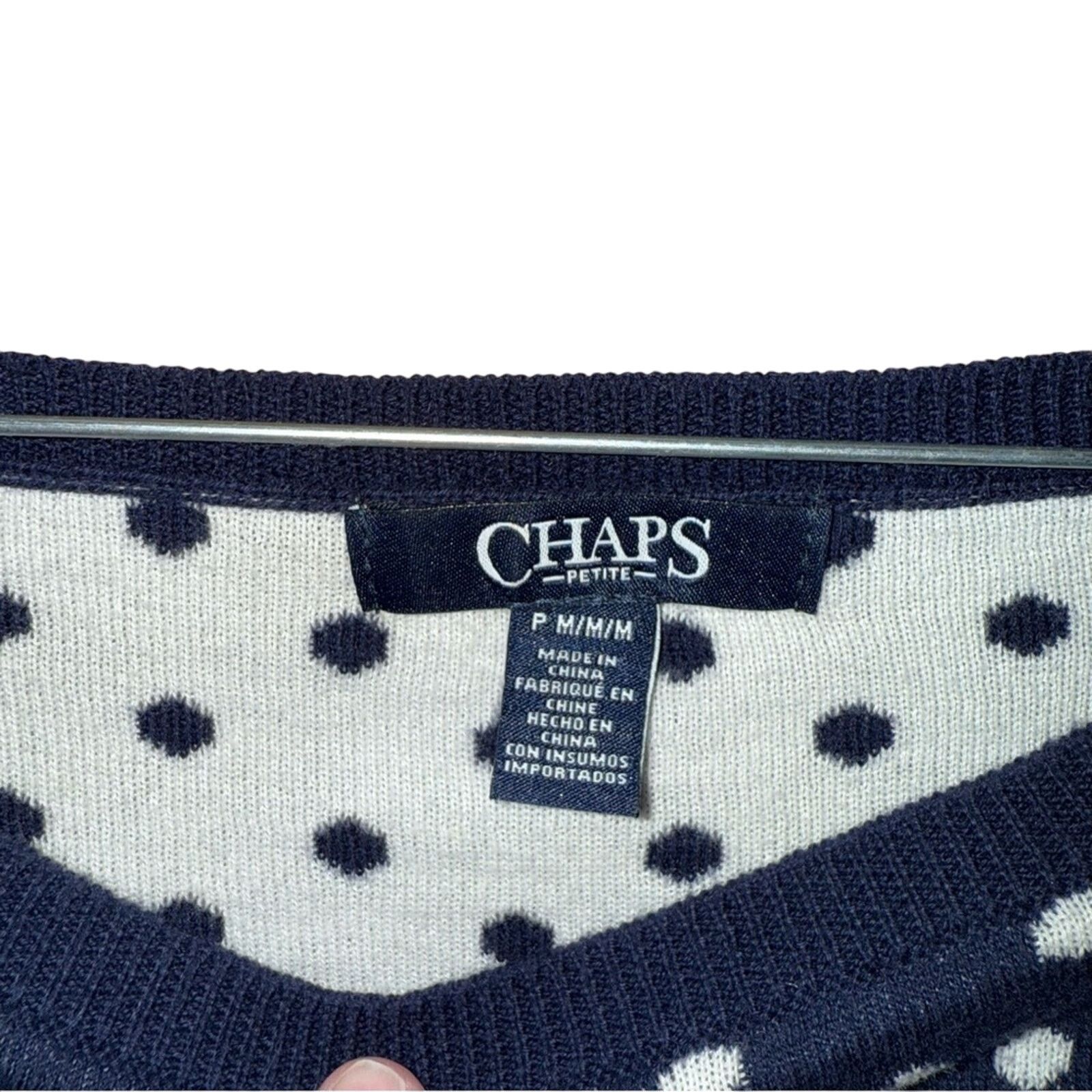 Chaps Chaps Petite Medium Chic Navy Polka Dot Sweater Size M / US 6-8 / IT 42-44 - 3 Thumbnail