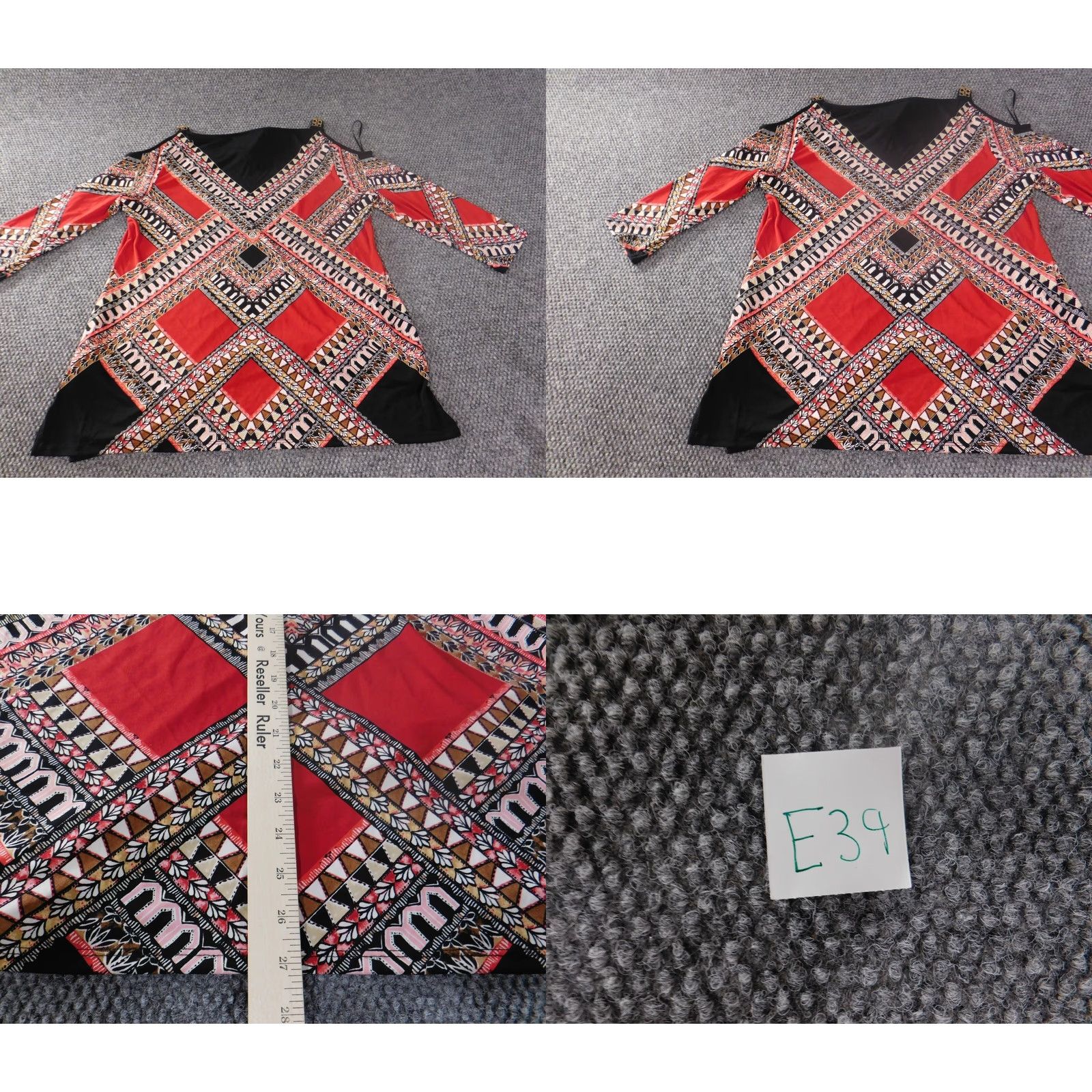 JM Collection JM Collection Blouse Shirt Womens XL Red Geometric Knit 3/4 Sleeve Collared Pullover Stretch Button Classic Casual Size XL / US 12-14 / IT 48-50 - 8 Thumbnail