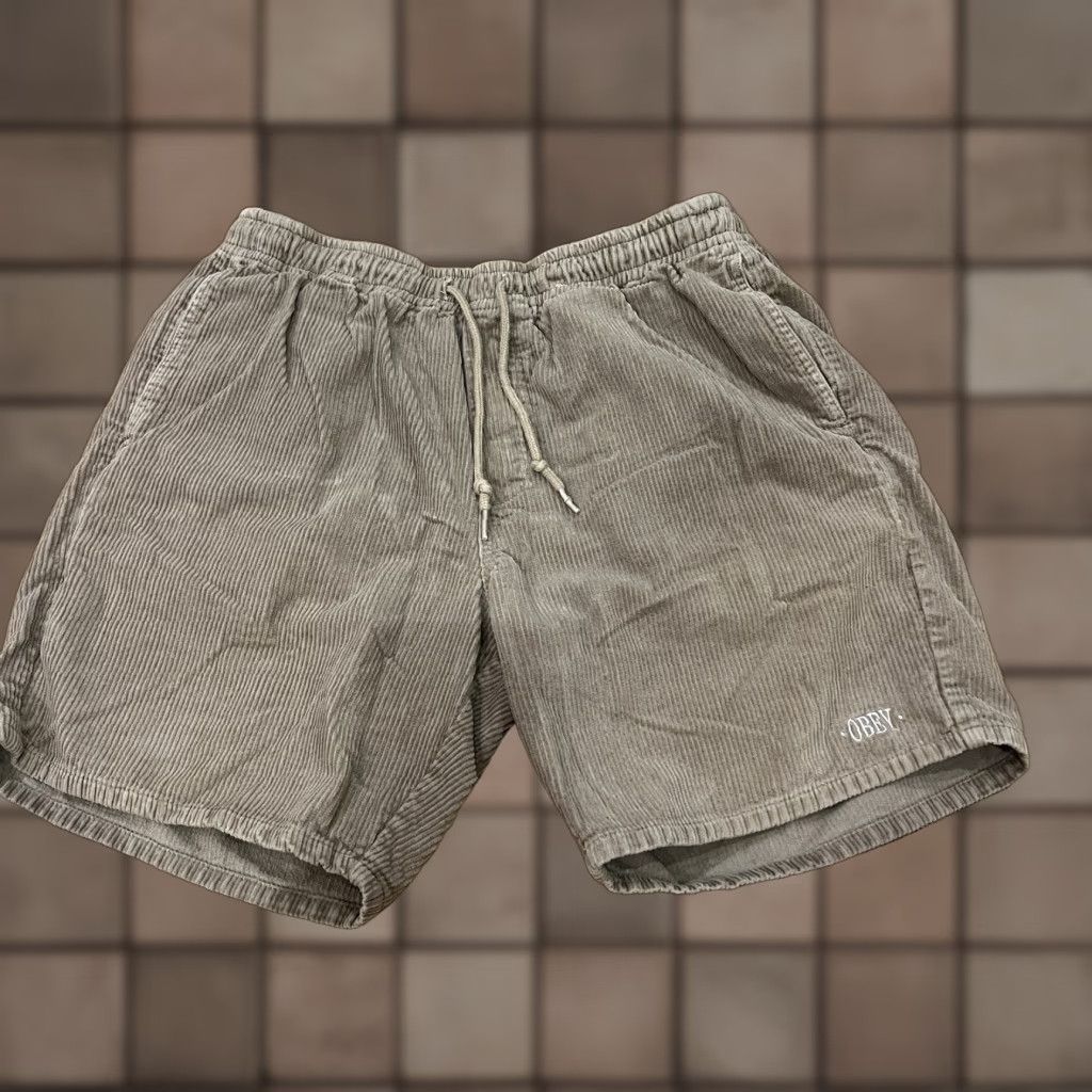 Obey OBEY Corduroy Shorts Bermuda Men Large Inseam 7 Beige 100% Cotton Drawstring Relaxed Beach 80s Mens Size US 33 - 1 Thumbnail
