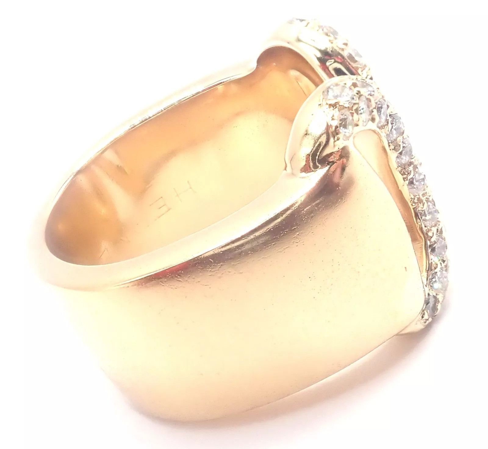 Hermes Hermes 18k Yellow Gold Diamond Horse bit Wide Band Ring Size ONE SIZE - 3 Thumbnail