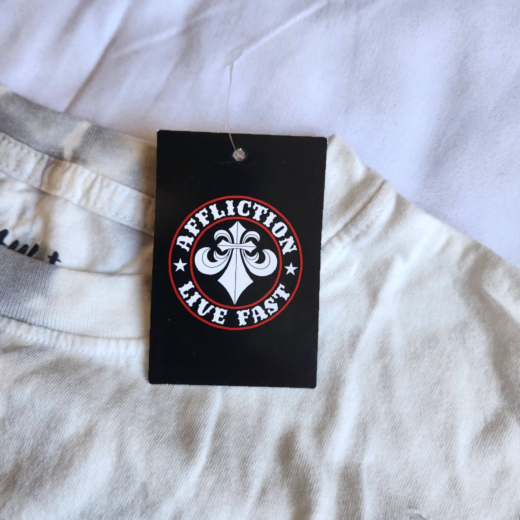 Affliction Affliction Standard Series Women's L White Grey Tie-Dye T-Shirt Biker USA Made Tee Size L / US 10 / IT 46 - 4 Thumbnail