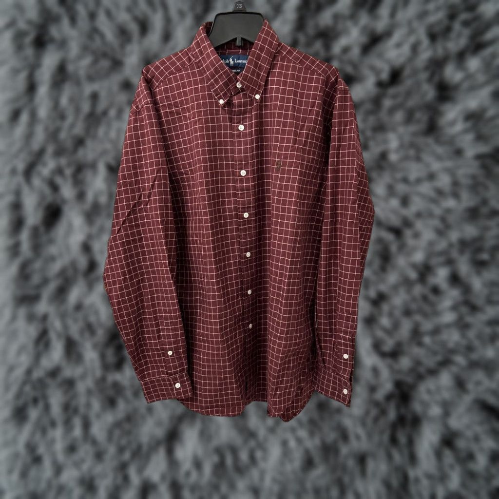 Ralph Lauren Ralph Lauren Shirt Mens Large Maroon Red Plaid Classic Fit Button-Down L/S Button-Up Casual Size US L / EU 52-54 / 3 - 1 Thumbnail