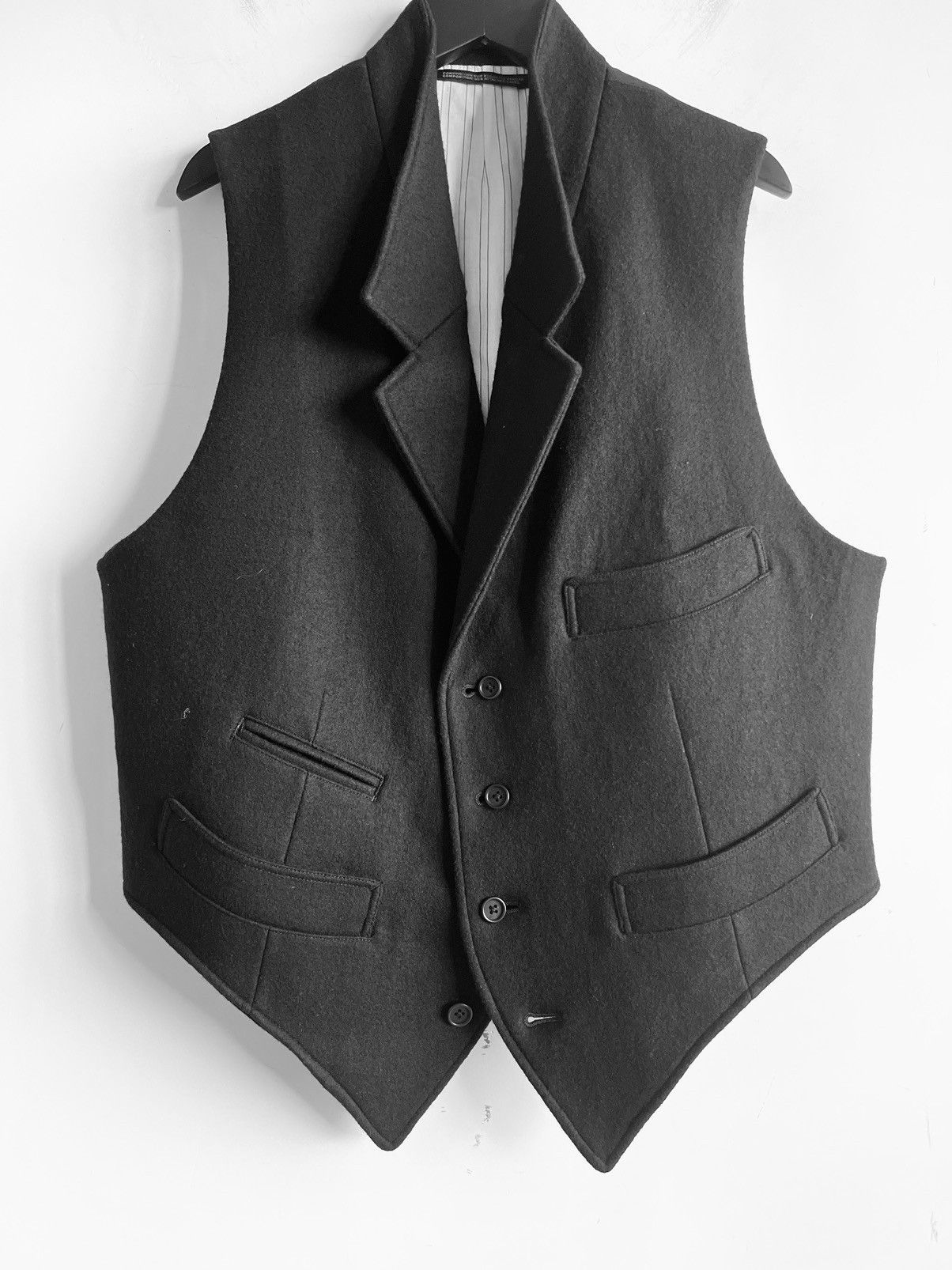 Yohji Yamamoto Yohji Yamamoto Pour Homme MELTON LAPEL STAND UP COLLAR VEST Size US L / EU 52-54 / 3 - 3 Thumbnail