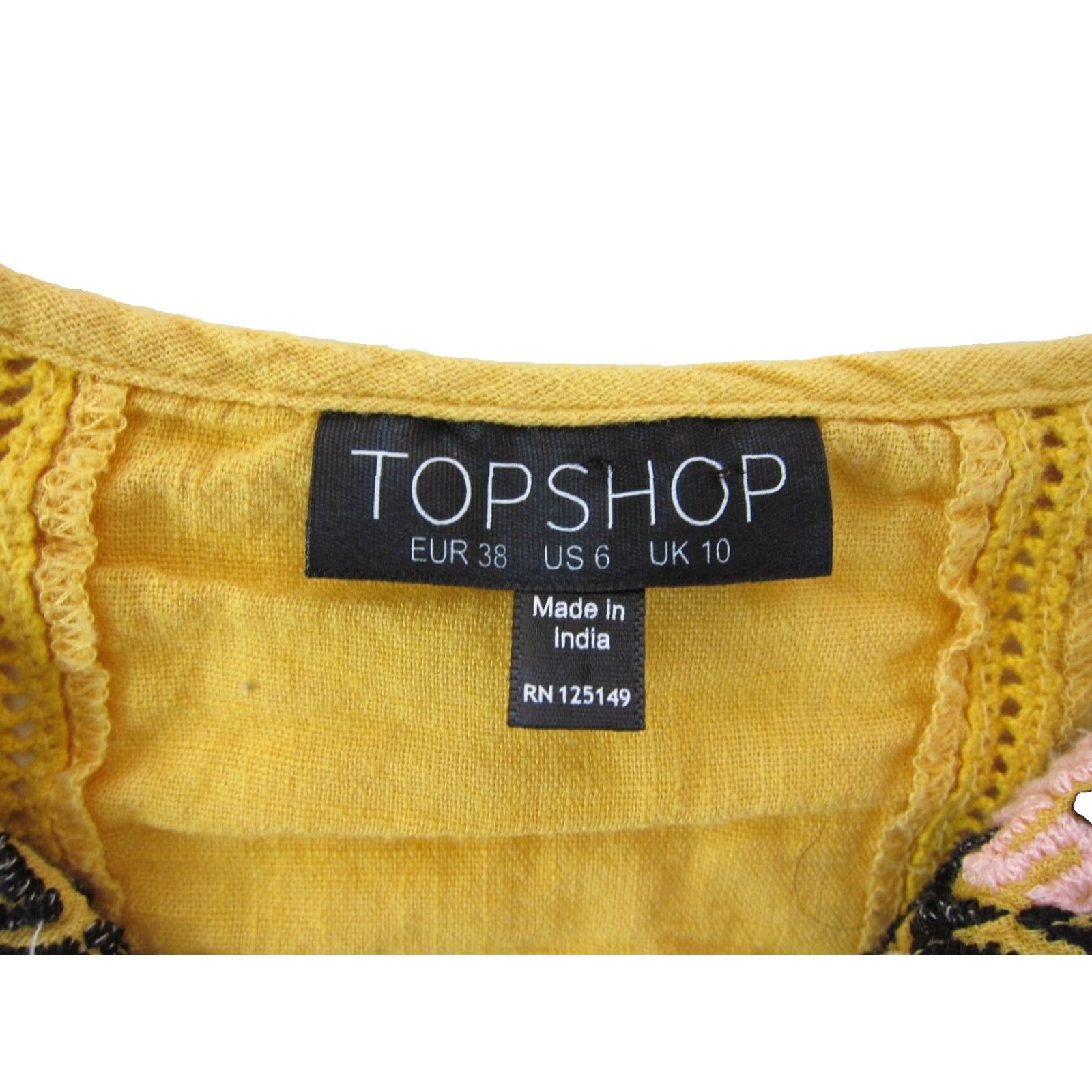 Topshop Topshop Blouse Women Long Sleeve Embroidered Peasant Cotton Yellow Pink Black 6 Size M / US 6-8 / IT 42-44 - 4 Thumbnail
