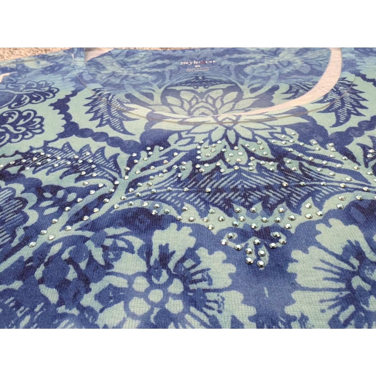 Style & Co Style & Co Shirt Womens XL Blue White Paisley Snake Print Scoop Neck Embellished Top Size XL / US 12-14 / IT 48-50 - 7 Thumbnail