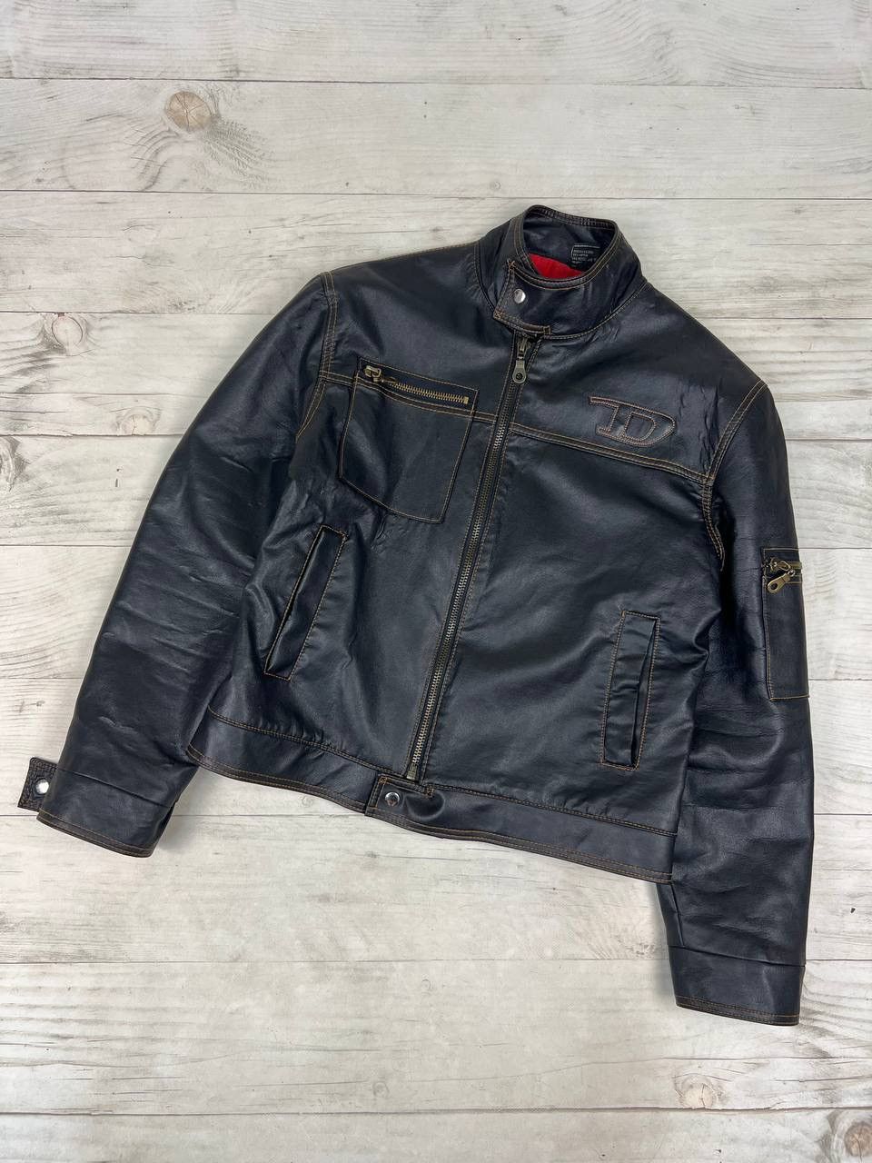90s　ビンテージ　DIESEL　レーシングジャケット　レザー　Y2K　XL　茶 DIESEL(ディーゼル) 90's quilted racing jacket キルティング
