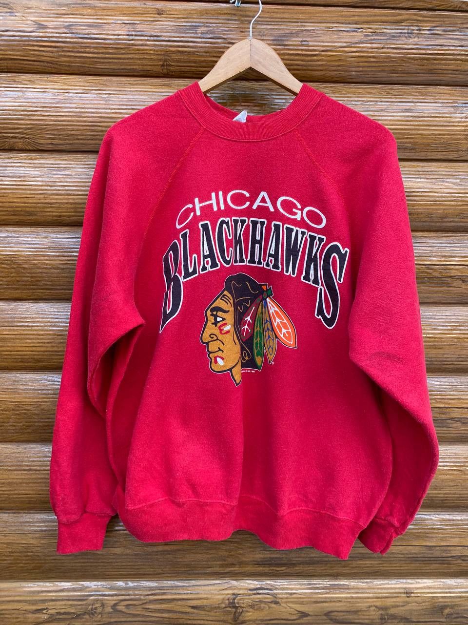 image of Hockey x Made In USA Vintage 1988 Chicago Blackhawks Nhl Sweatshirt in Red, Men's (Size XL)