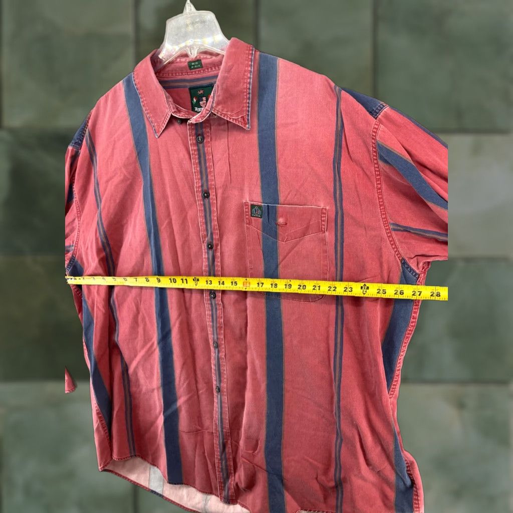 Izod VINTAGE IZOD Shirt Big 2X Mens Button-Up Striped Cotton Red Blue 90s Pocket Long Sleeve Collared Business Casual Travel Size US XXL / EU 58 / 5 - 1 Thumbnail
