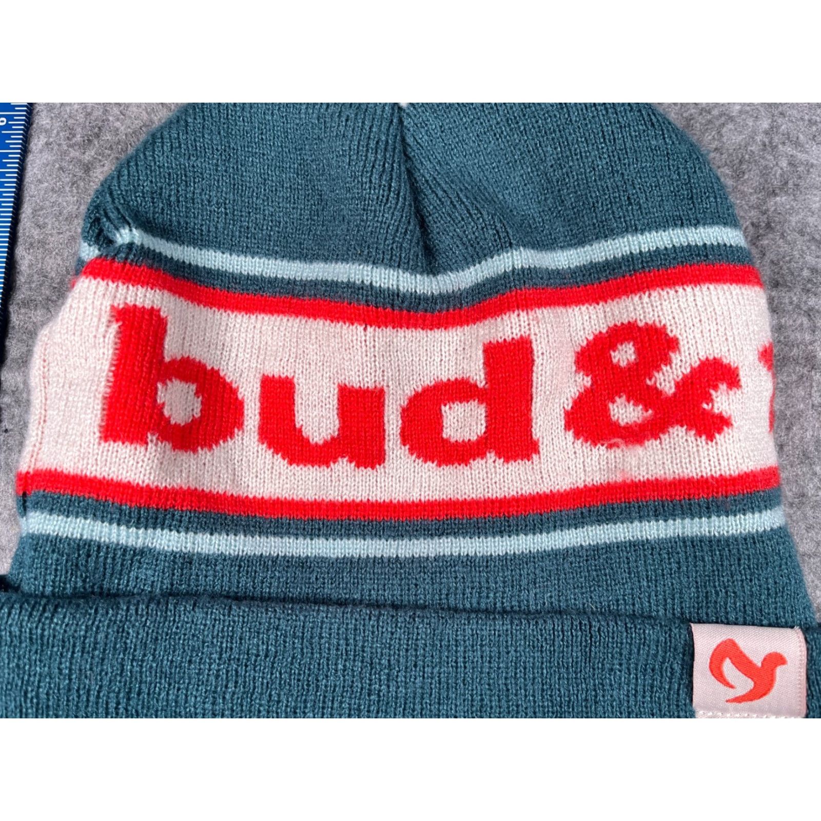 Vintage Bud & Mary's Beanie Toque Adult One Size Blue Red Stripe Knit 100% Acrylic Pom Size ONE SIZE - 3 Thumbnail