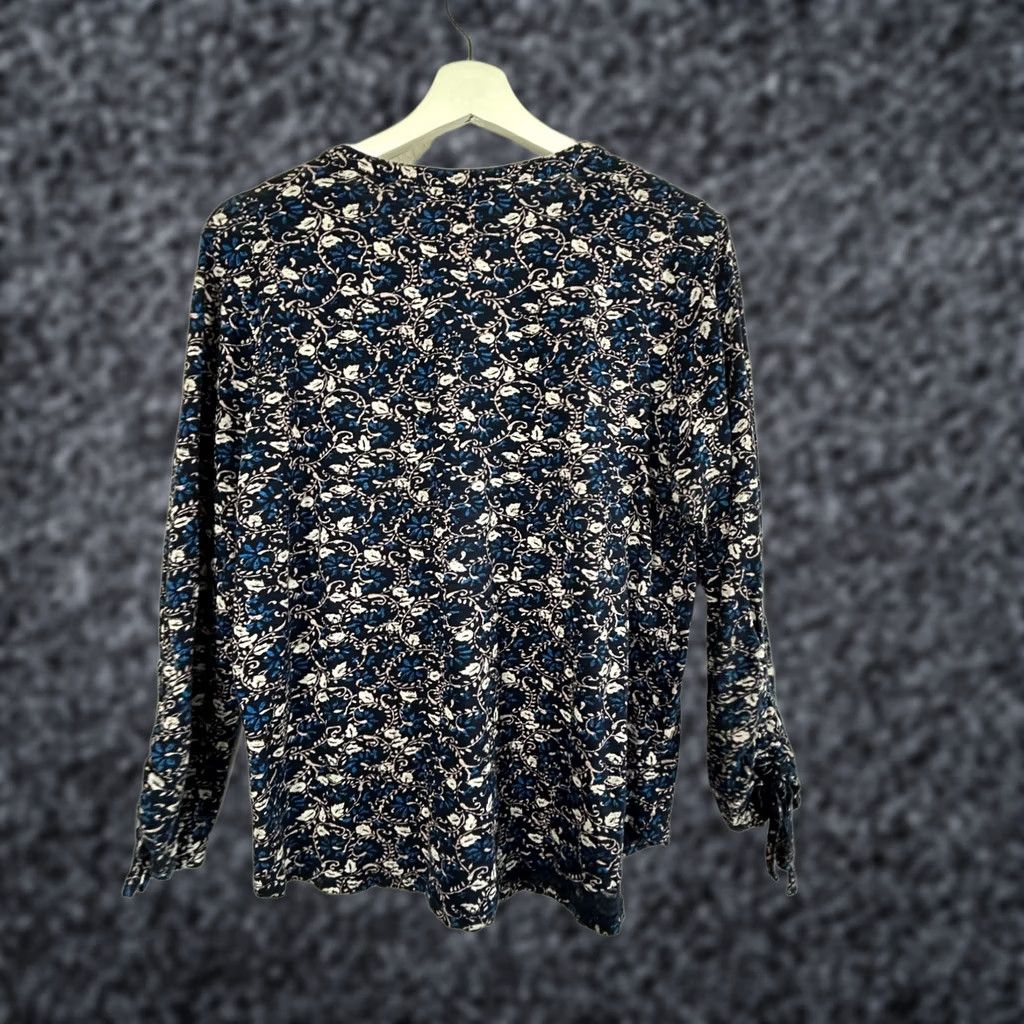 Lucky Brand Lucky Brand Womens Floral Long Sleeve Split Neck Top M Navy Blue Casual Size M / US 6-8 / IT 42-44 - 1 Thumbnail