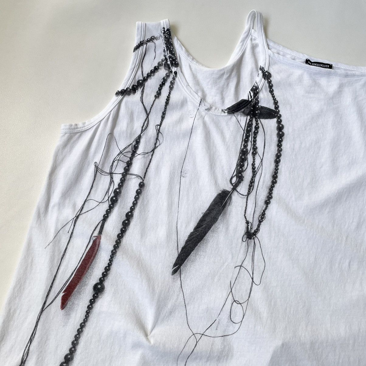 Ann Demeulemeester ‘Feather Necklace Print’ Tie Strap Vest Size M / US 6-8 / IT 42-44 - 5 Thumbnail