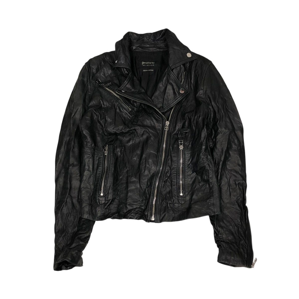 Japanese Brand 🔥VINTAGE BIKER LEATHER JACKET DOUBLE COLLAR STRADIVARIUS Size US S / EU 44-46 / 1 - 1 Thumbnail