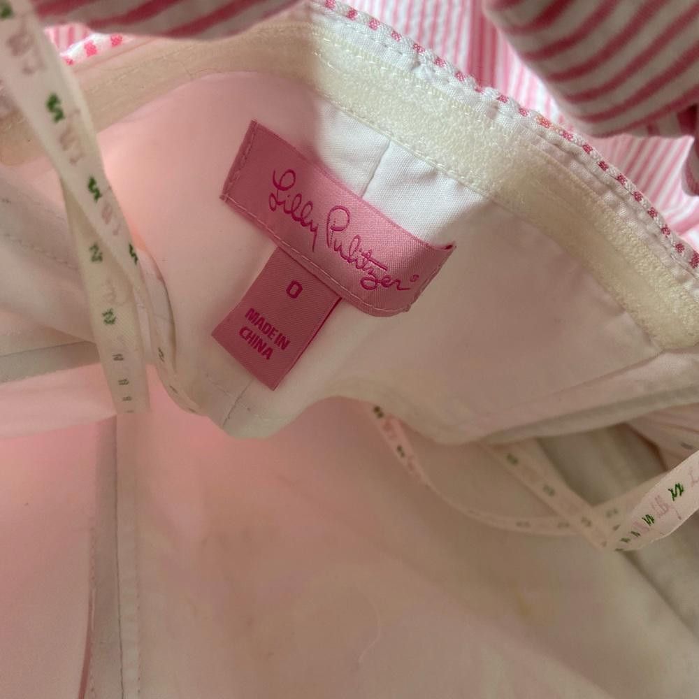 Designer Lily Pulitzer Pink White Striped Off Shoulder Ruffle Dress Size XS / US 0-2 / IT 36-38 - 6 Thumbnail
