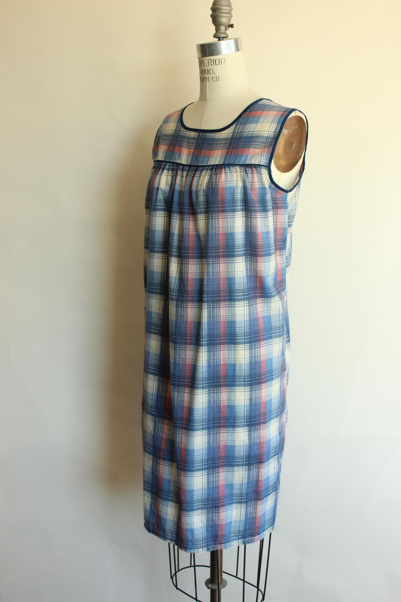 Vintage Vintage 1970s Shift Dress with Pocket, Volup Blue Tartan Pla Size XL / US 12-14 / IT 48-50 - 6 Thumbnail