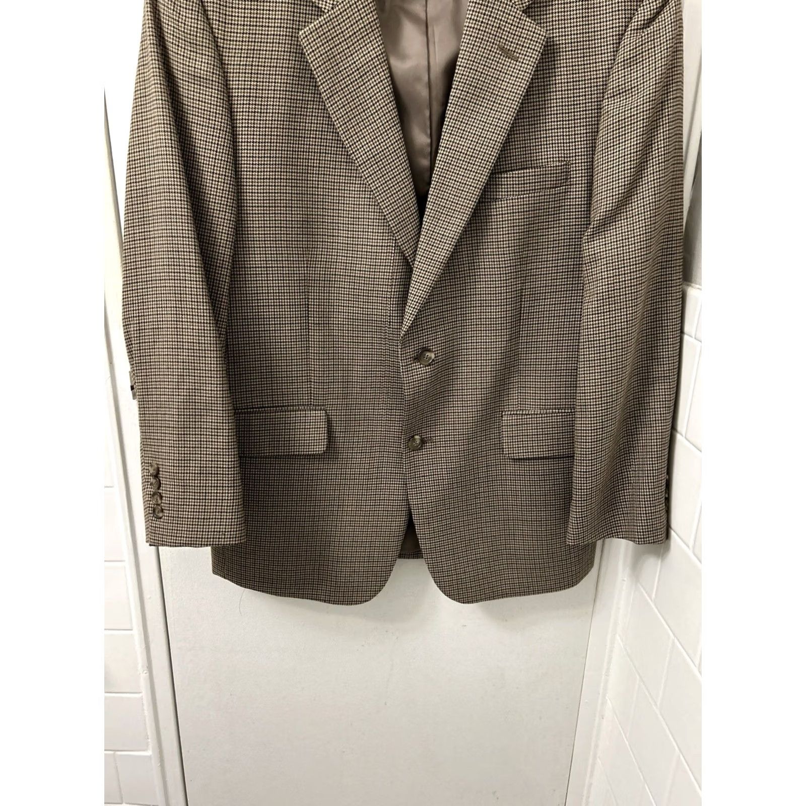 Jos. A. Bank Jos. A. Bank Classic Collection Blazer Mens 42S Brown Houndstooth 100% Wool Jacket Size 42R - 3 Thumbnail