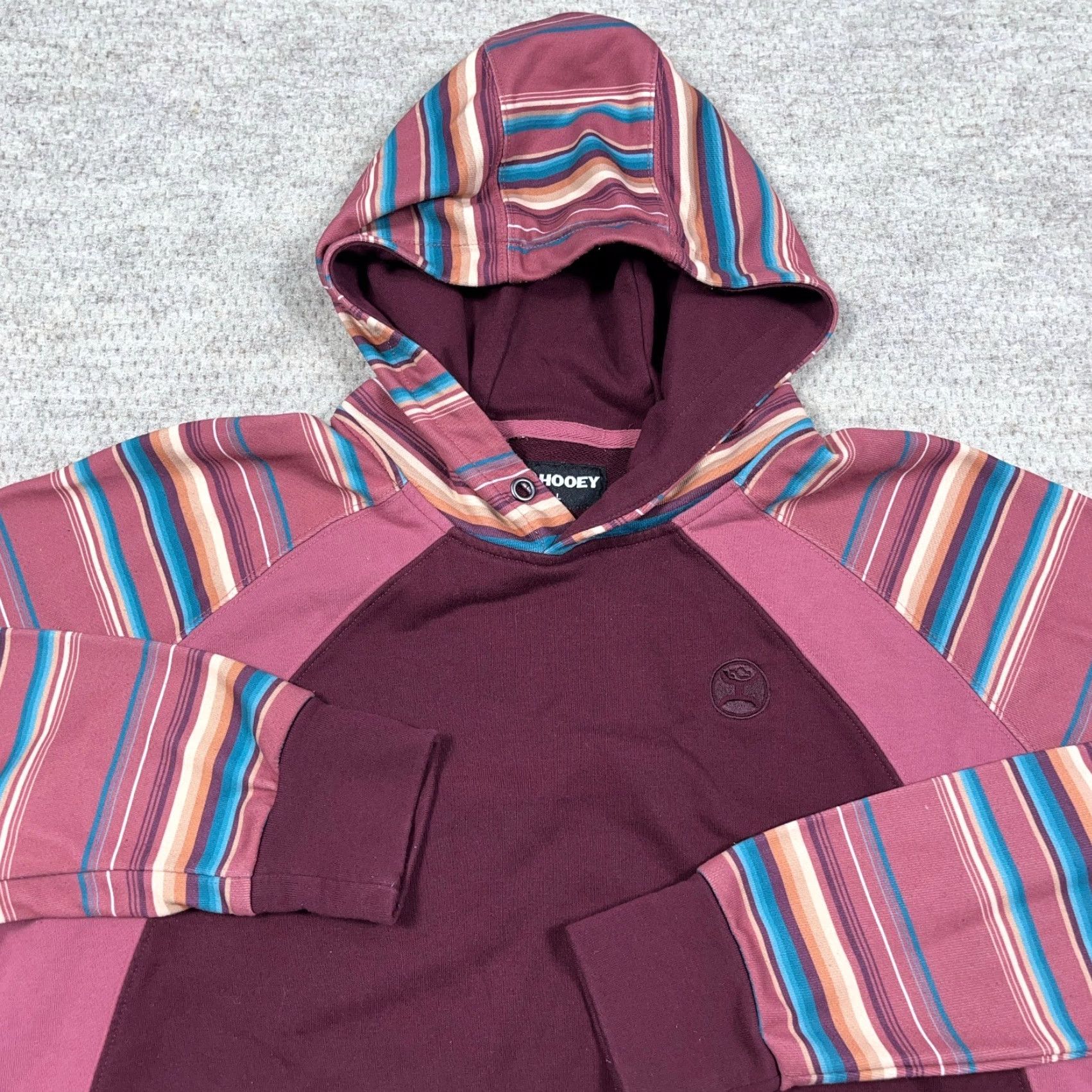 Vintage Hooey Hoodie Men Large Maroon Pink Striped Sweatshirt Southwestern Western Adult Zip Round Neck Hooded Logo Embroidered Pockets Size US L / EU 52-54 / 3 - 2 Thumbnail