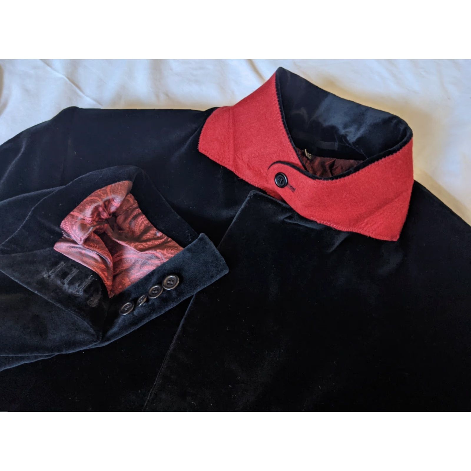 Velour VINTAGE J. PETERMAN Blk red Steampunk Frock velour velvet Blazer Coat Jacket Men 44R Size 44R - 6 Thumbnail