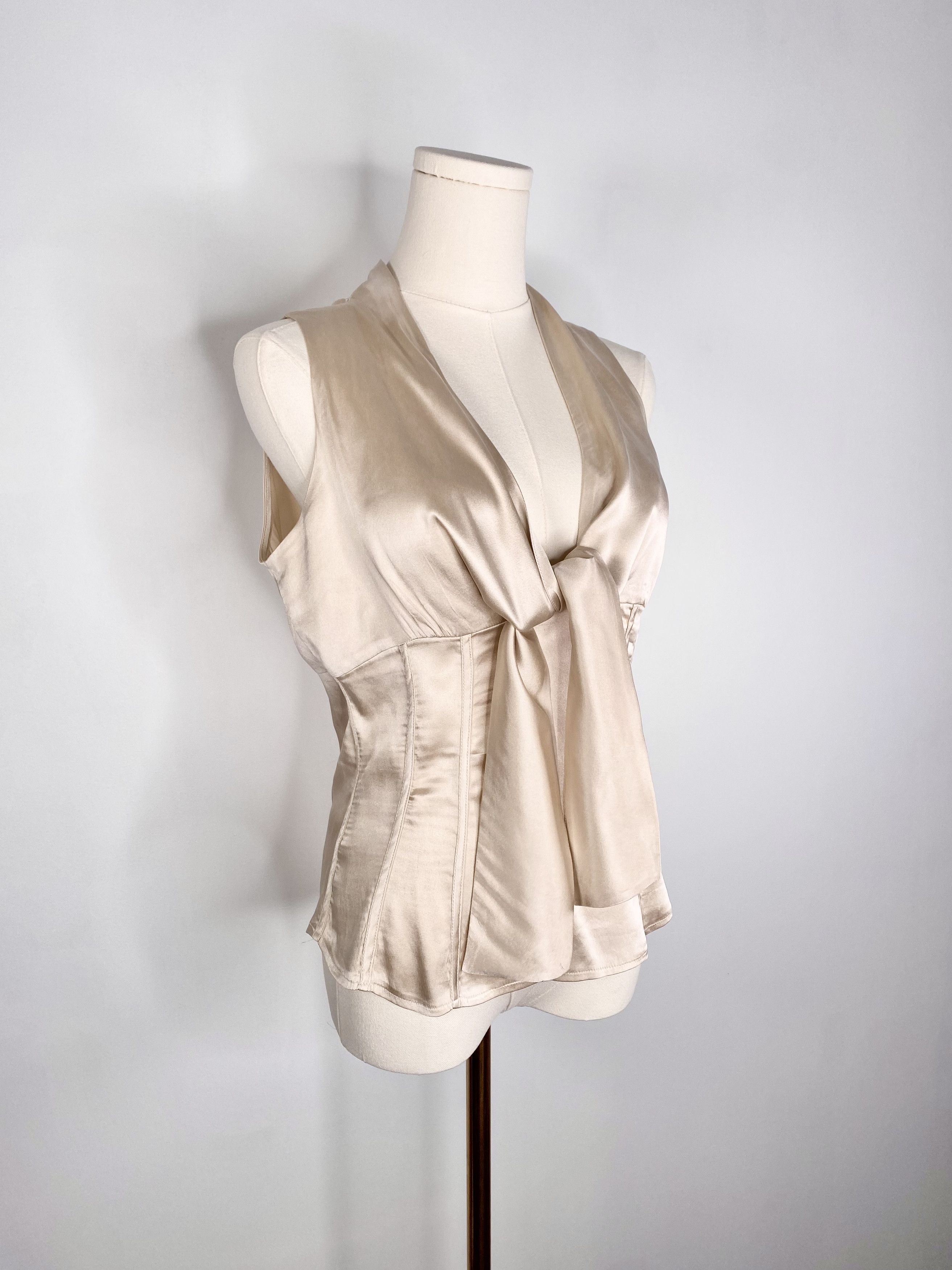 Adolfo Dominguez Adolfo Dominguez - Silk beige ribbon blouse Size XS / US 0-2 / IT 36-38 - 6 Thumbnail