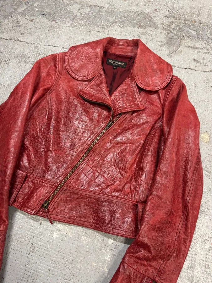Roberto Cavalli AW2000 Roberto Cavalli Red Crocodile Effect Biker Leather Jacket Size S / US 4 / IT 40 - 2 Thumbnail