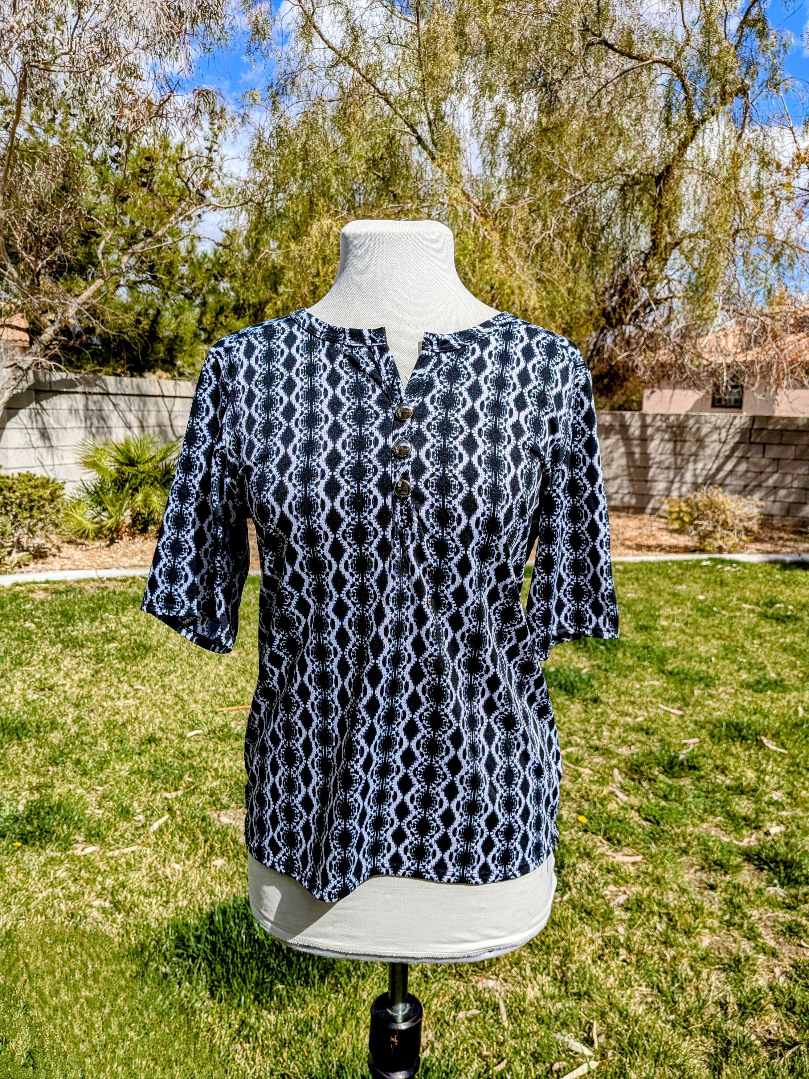Designer Jason Maxwell Petite 3/4 Sleeve Split Neck Pullover Blouse Size M / US 6-8 / IT 42-44 - 1 Thumbnail