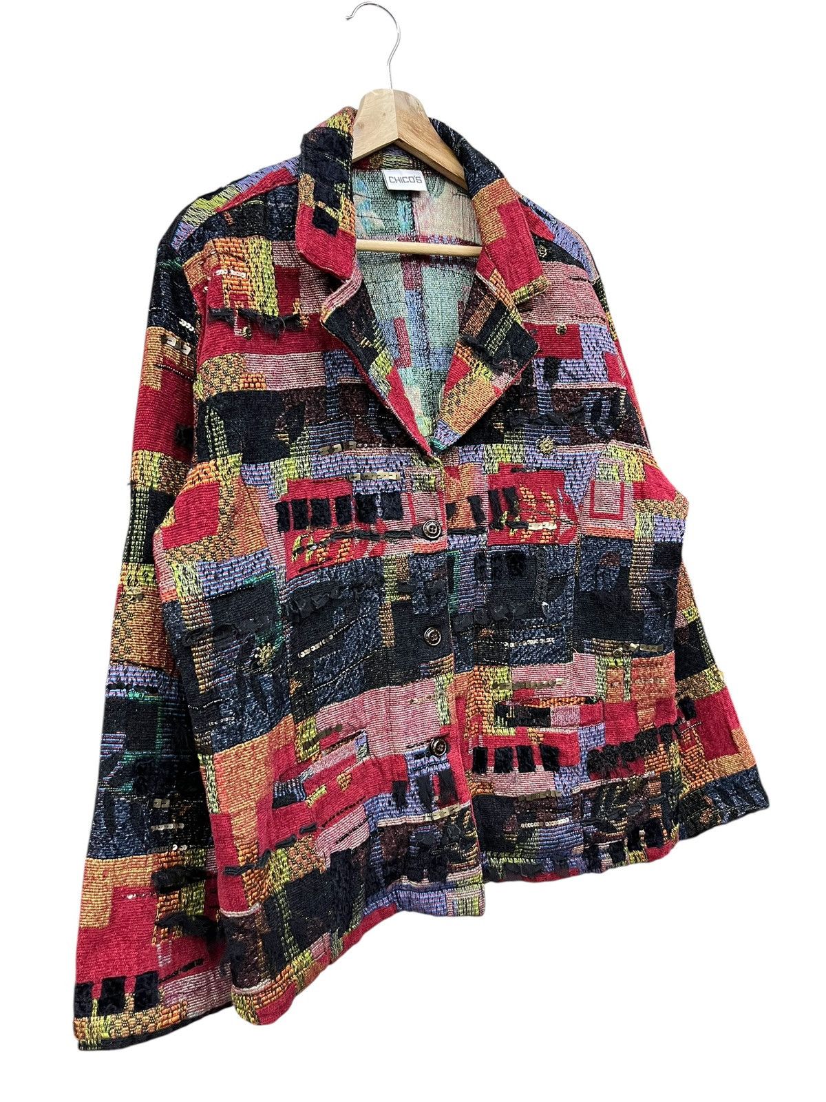 Chicos Vtg Tapestry Patchwork Art Blazer Grunge Avant Garde Jacket Size M / US 6-8 / IT 42-44 - 3 Thumbnail