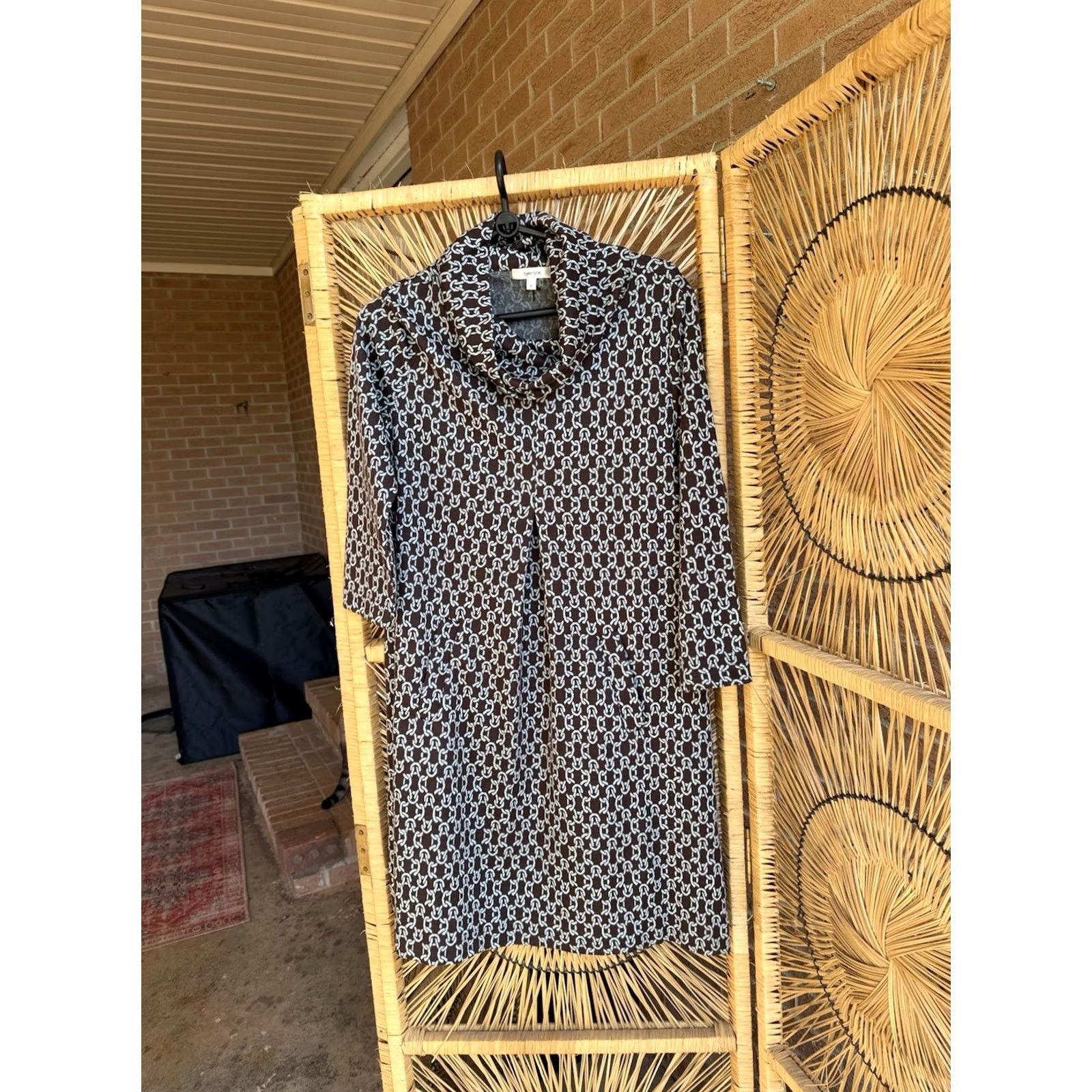 Vintage VINTAGE Tyler Boe Geometric Print Knit Cowl Neck Shift Dress S Brown Blue Size S / US 4 / IT 40 - 2 Thumbnail