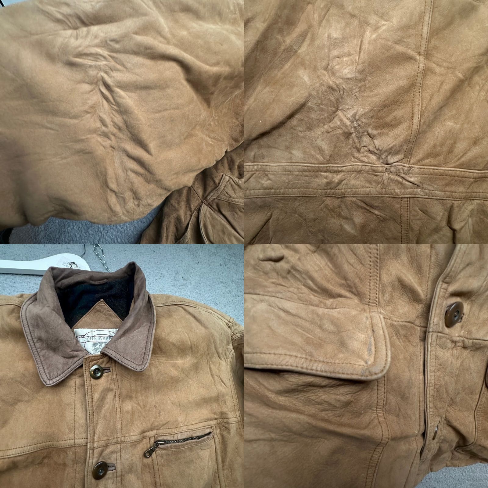 Vintage VINTAGE John Ashford Suede Leather Barn Chore Work Coat Flannel Lined Mens Large Brown Button Chest 50 in Long Leather Coat Casual Workwear Mens Size US L / EU 52-54 / 3 - 8 Thumbnail