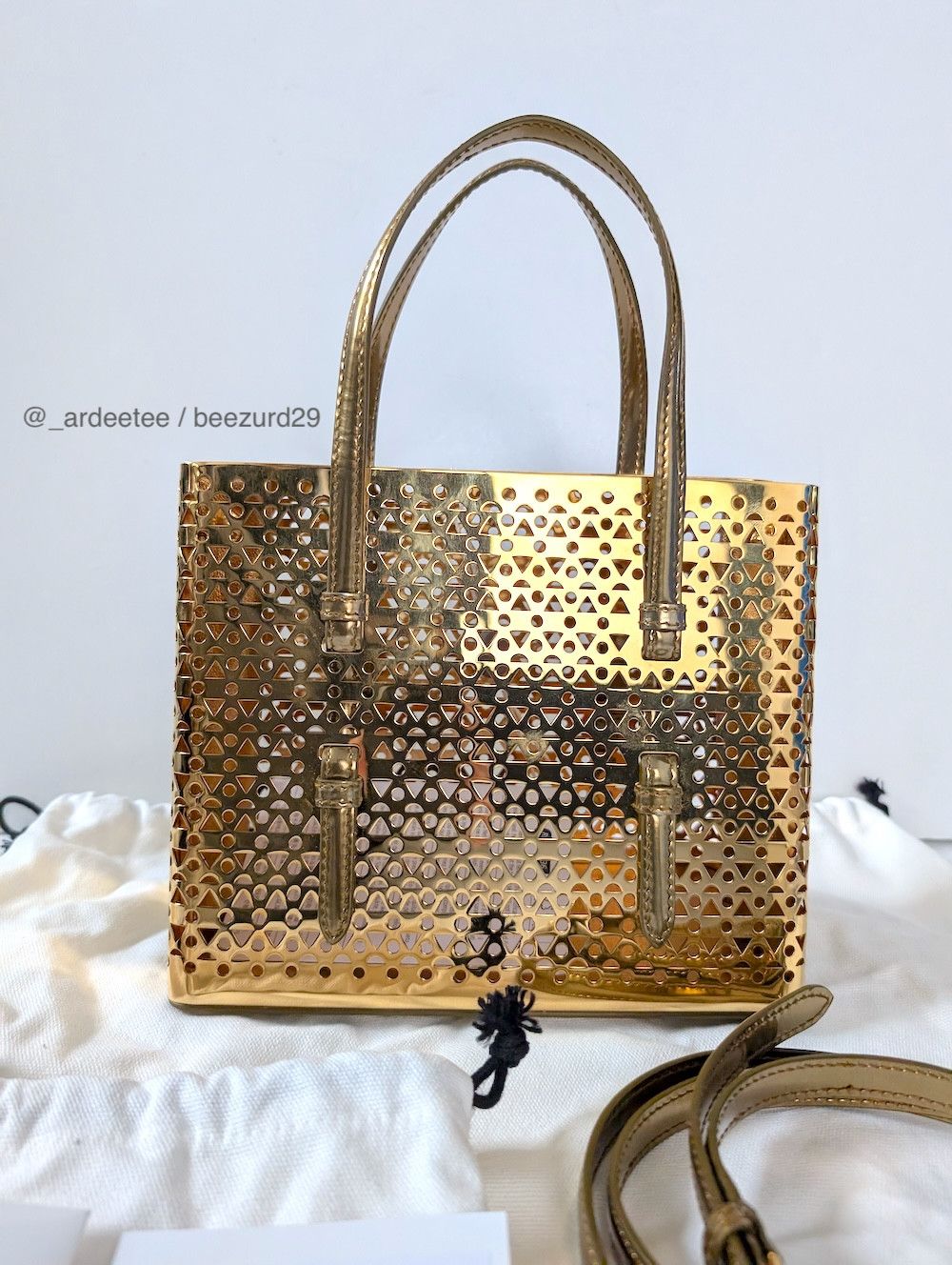 Alaia *NEW* SMALL MINA 20 METAL & LEATHER GOLD BAG Size ONE SIZE - 8 Thumbnail