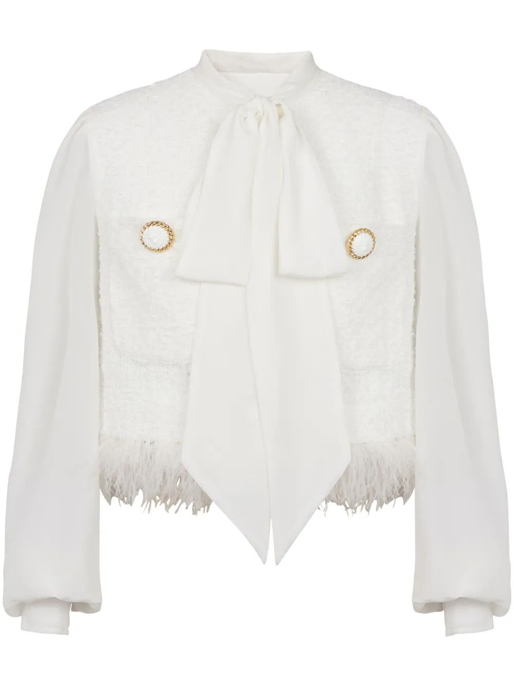 Balmain o1s1wg110825 Panelled Tweed Jacket in White Size L / US 10 / IT 46 - 1 Thumbnail