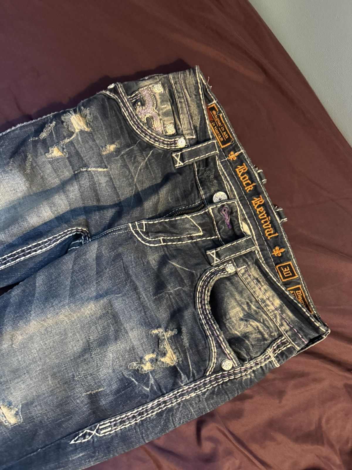 Rock Revival Rock revival jeans mens size 30 purple stitching Size US 30 / EU 46 - 2 Thumbnail