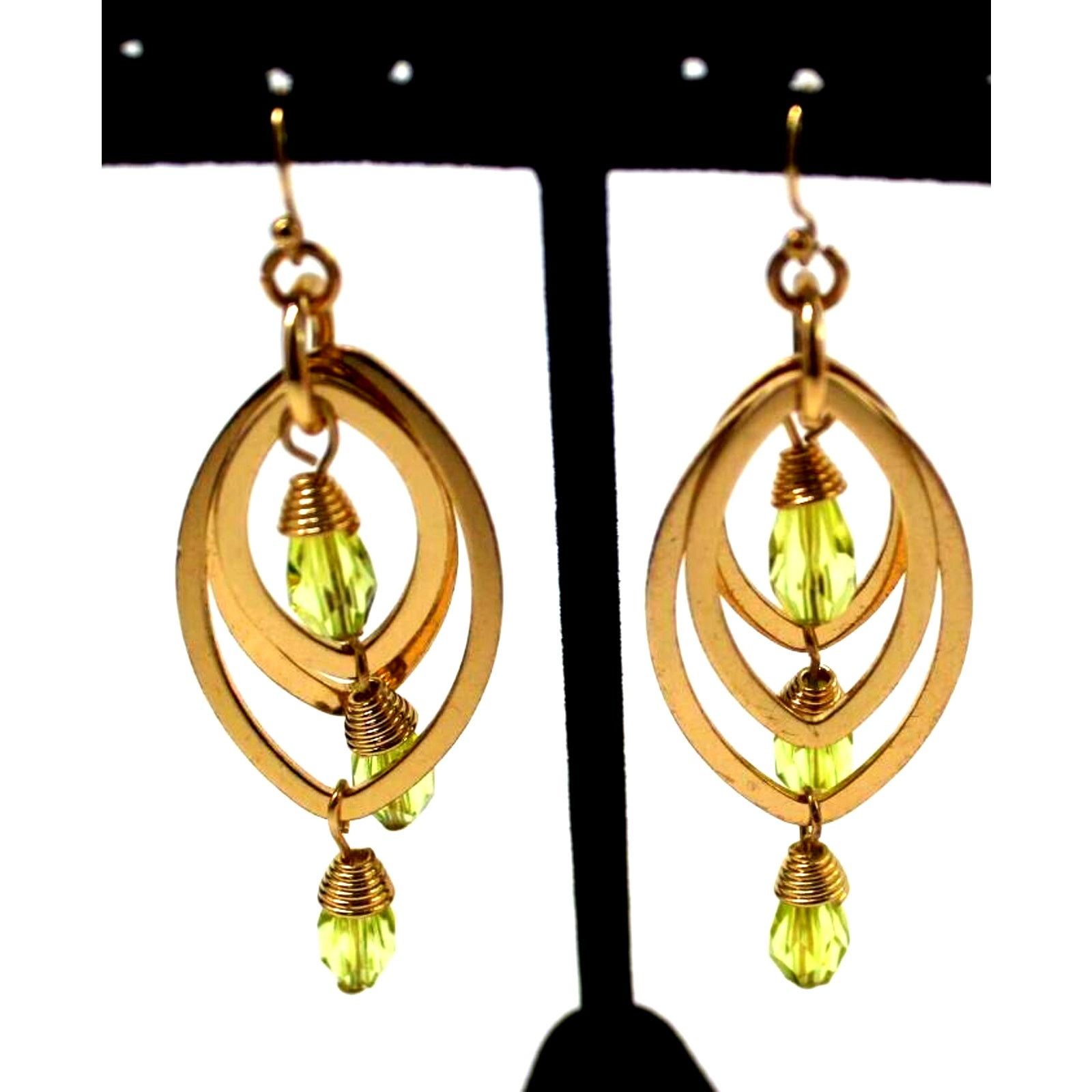 Other Elegant Faux Peridot Dangle Drop Golden Earrings • Moveable Size ONE SIZE - 1 Thumbnail