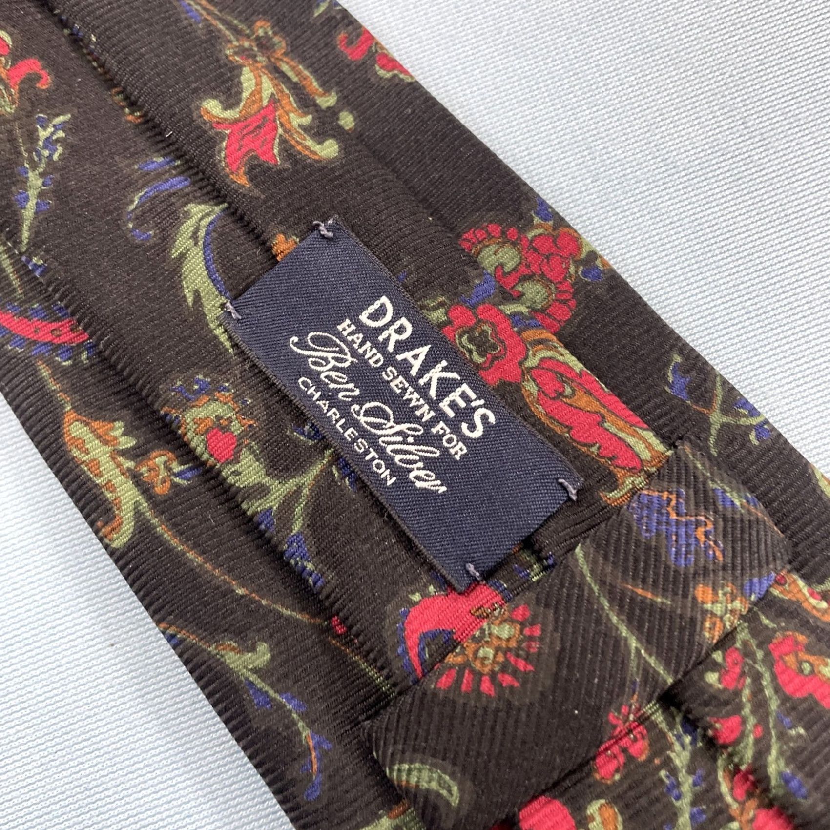 Vintage VINTAGE Drake's for Ben Silver Charleston Silk Tie Black Floral England Necktie 3.5x60" Size ONE SIZE - 4 Thumbnail