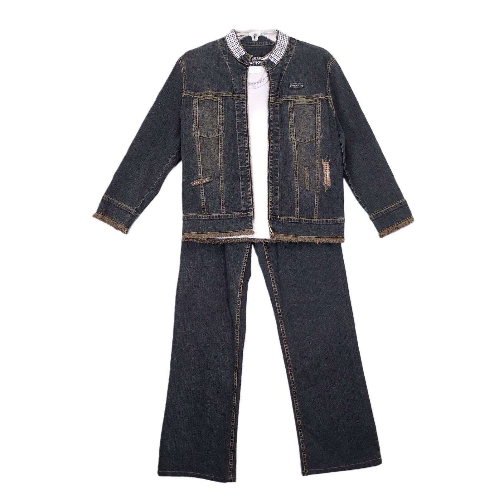 Vintage Nancy Bolen City Girl 3pc Set Rhinestone Jacket, Jeans, Tank Size M / US 6-8 / IT 42-44 - 1 Thumbnail