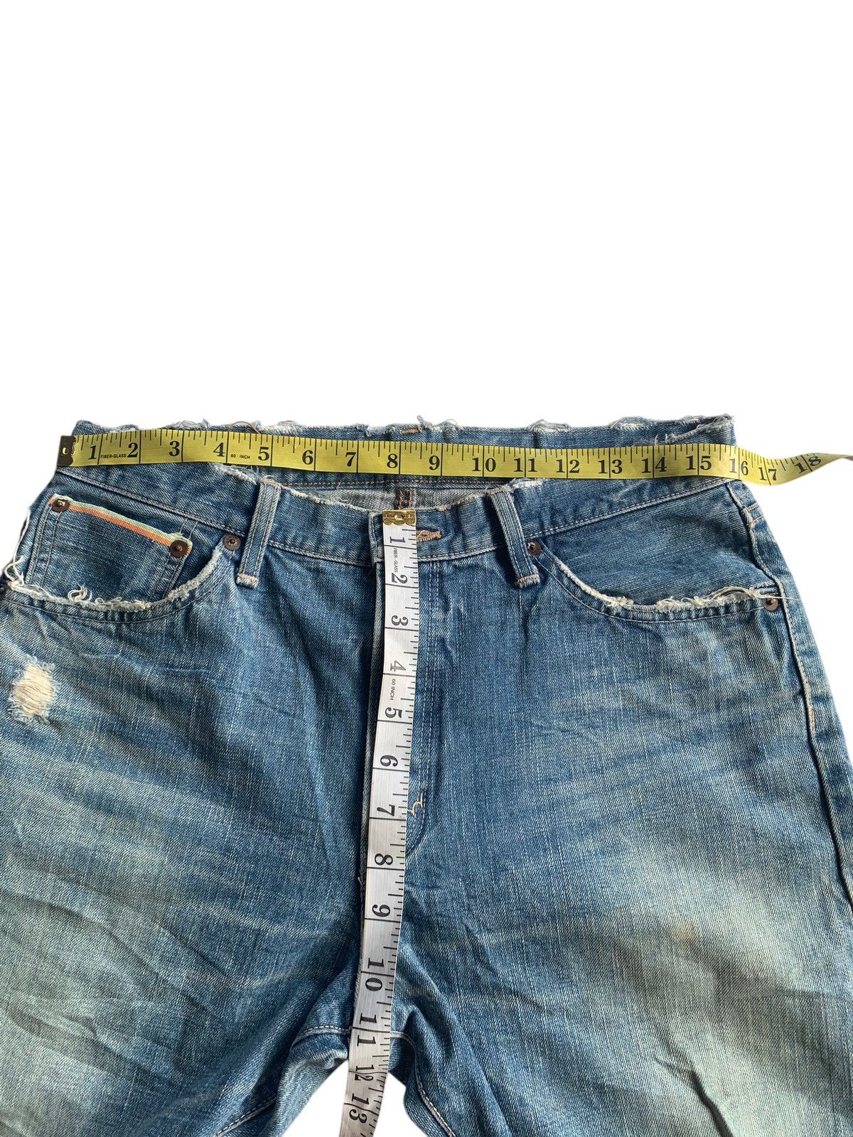 Kapital EDWIN 505s SELVEDGE RUSTY DISTRESSED SHORT DENIM Size US 32 / EU 48 - 17 Thumbnail