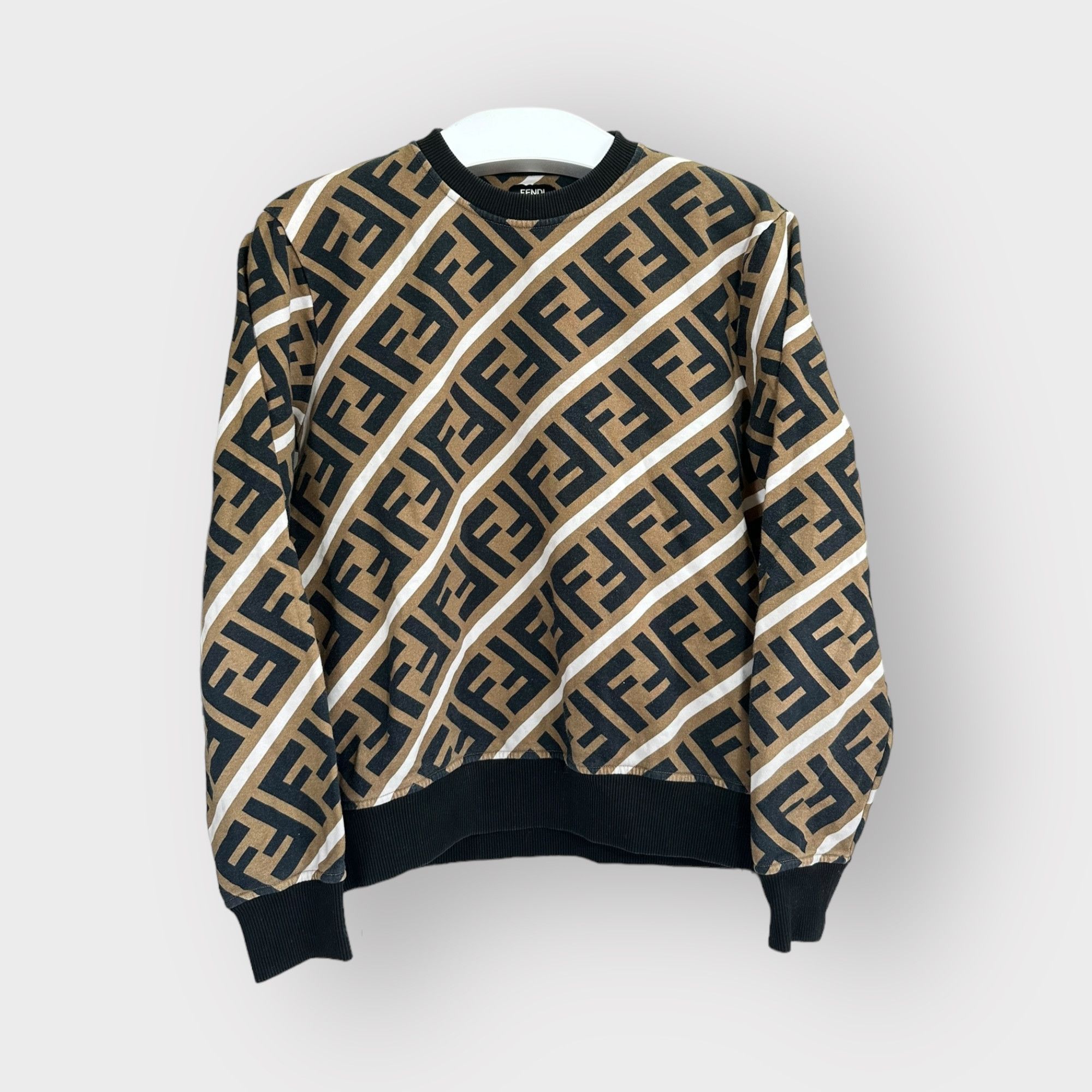 image of Fendi Sweatshirt Monogram Brown Striped Crewneck, Women's (Size Small)