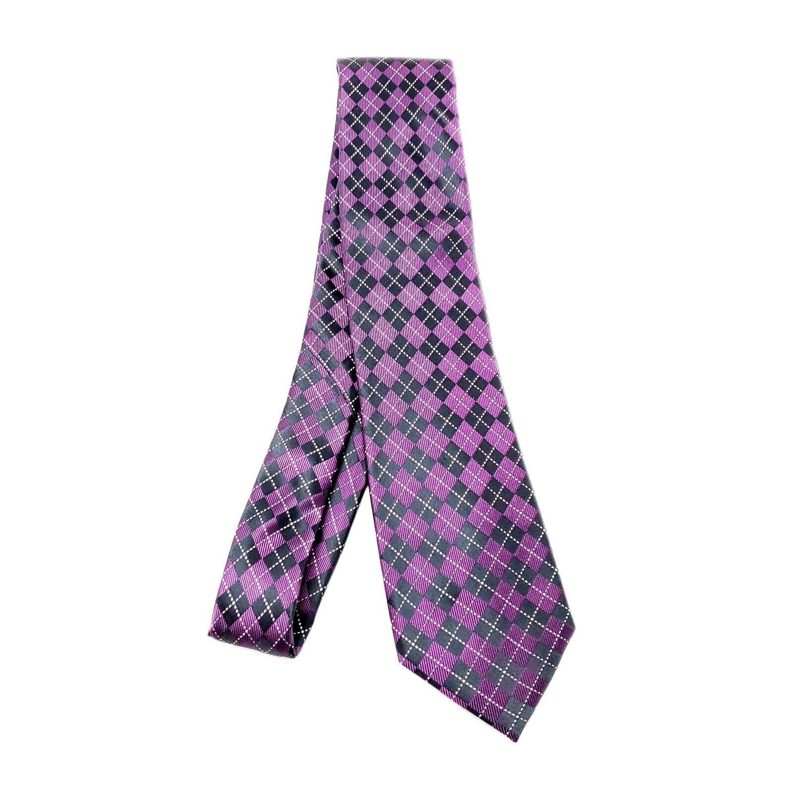 Croft & Barrow Croft & Barrow Magenta Black Silk Tie Woven Checks & Pencil Size ONE SIZE - 1 Thumbnail