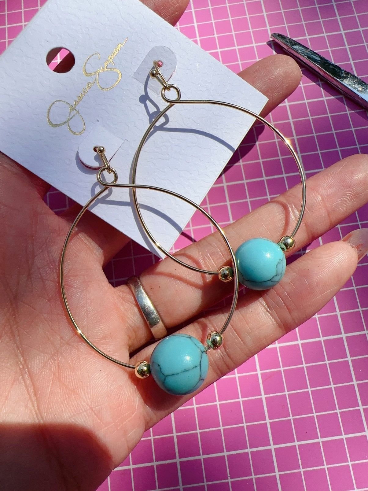 Jessica Simpson 1pc Jessica Simpson gold tone loops earrings blue / White Size ONE SIZE - 6 Thumbnail